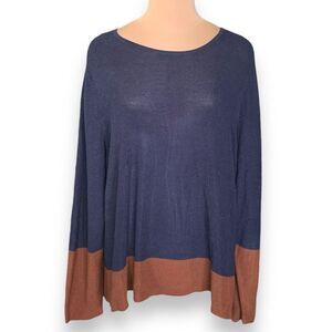Eileen Fisher Blue and Brown Scoop Neck Sweater